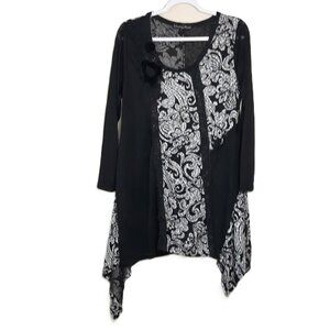 Pretty Angel Whimsigoth Black 3-D Flower Tunic Asymmetrical Top Linen Blend